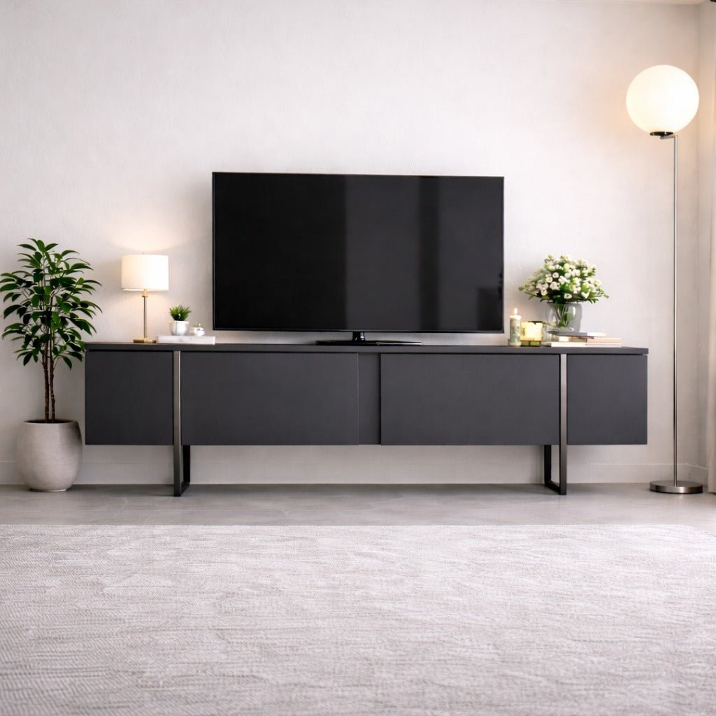 TV Meubels - TV Meubel Antraciet Luxe 180x50x30 - Zilver Frame - Dimehouse