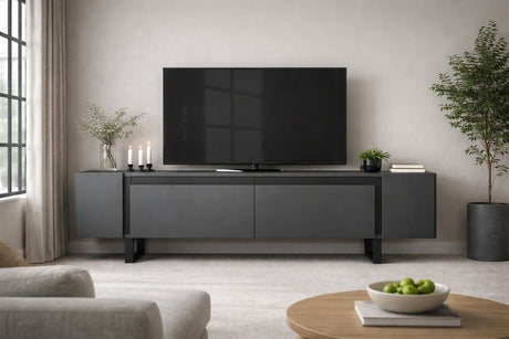 TV Meubels - TV Meubel Antraciet Yildiz 180x50x30 - Zwart Frame - Dimehouse