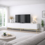 TV Meubels - TV Meubel Lord Wit Goud Melamine 180x47x30 cm - Dimehouse