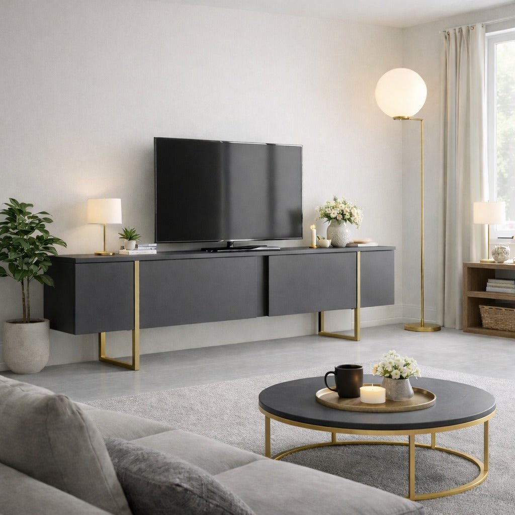 TV Møbel Luksus Antracit Guld Melamin 180x50x30 cm