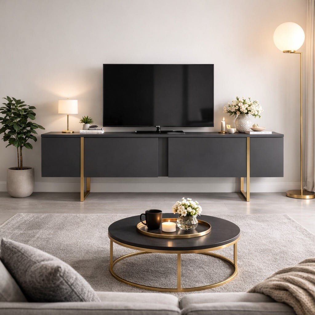 TV Møbel Luksus Antracit Guld Melamin 180x50x30 cm