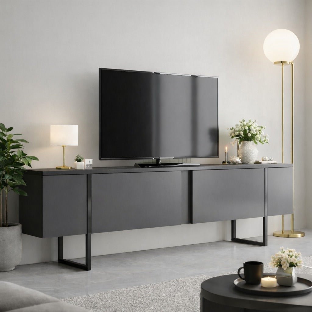 TV Møbel Luksus Antracit Sort Melamin 180x50x30 cm