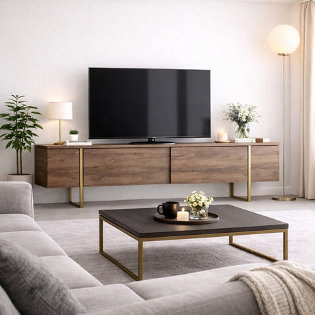 TV Møbel Luksus Valnød Guld Melamin 180x50x30 cm