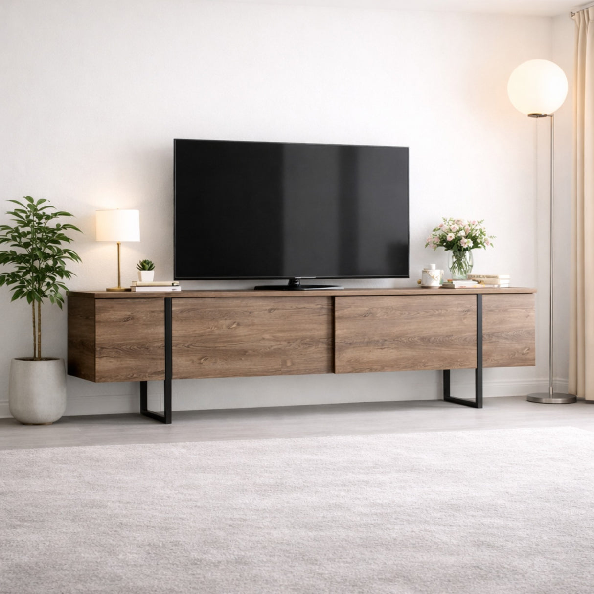 TV Møbel Luksus Valnød Sort Melamin 180x50x30 cm
