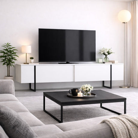 TV-møbel Luksus Hvid Sort Melamin 180x50x30 cm