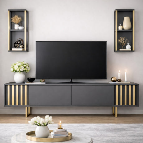 TV Møbelsæt Gold Line Antracit Sort Melamin 180x48x30 cm
