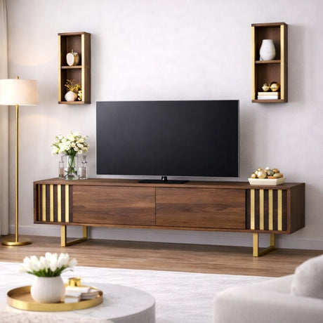 TV Møbelsæt Gold Line Valnød Sort Melamin 180x48x30 cm