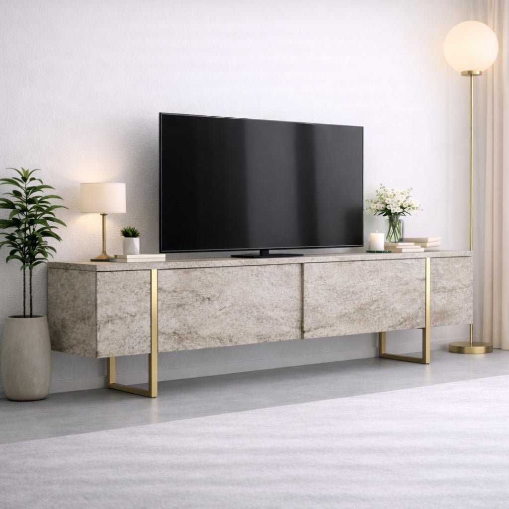 TV Møbler Travertin Luksus 180x50x30 - Gylden Ramme