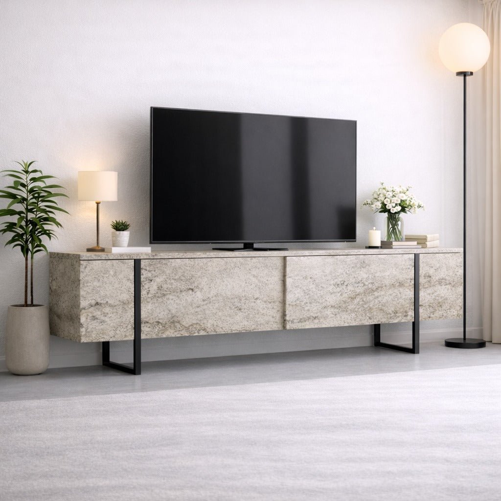 TV Møbler Travertin Luksus 180x50x30 - Sort Stel