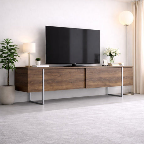 TV Meubels - TV Meubel Walnoot Luxe 180x50x30 - Zilver Frame - Dimehouse