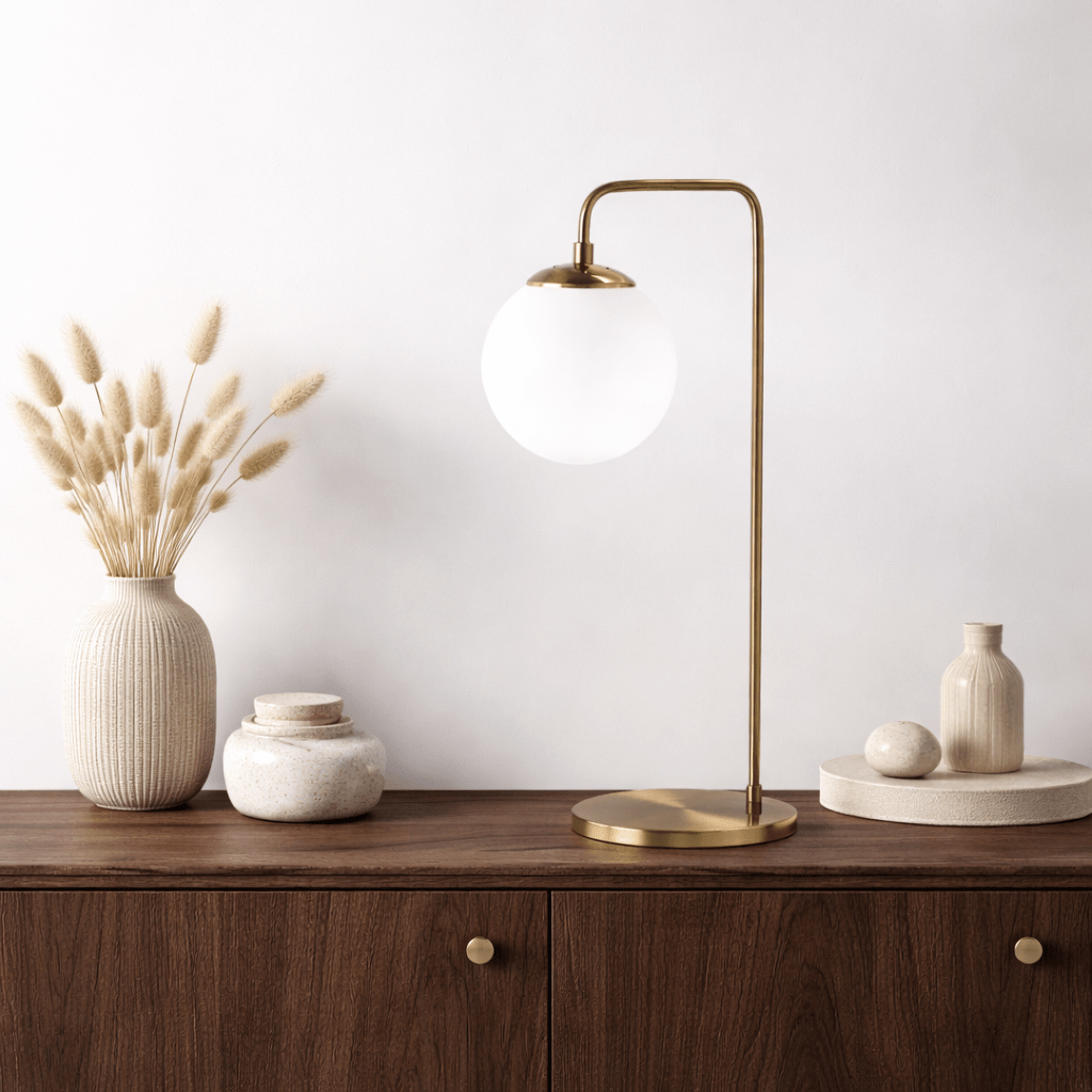 Bordlampe Bronzefarvet glasrand