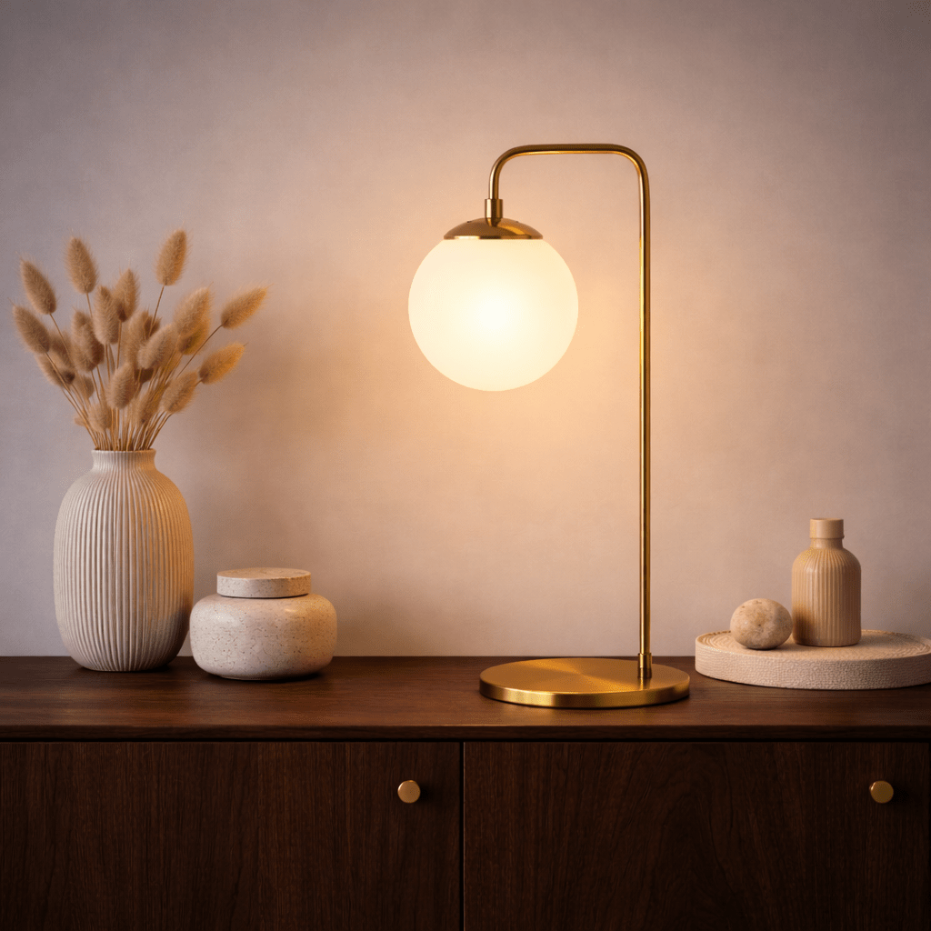 Bordlampe Bronzefarvet glasrand