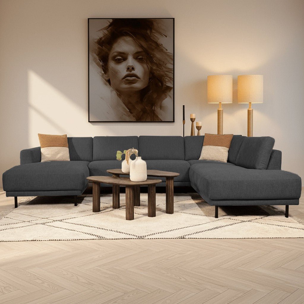 Moderne U-Bank hoekbank Antraciet Stof Aniko rechts 310x197x78 cm