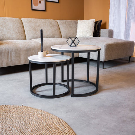 Rundt sofabord Sæt med 2 Sinter Stone Marble Look Paige White