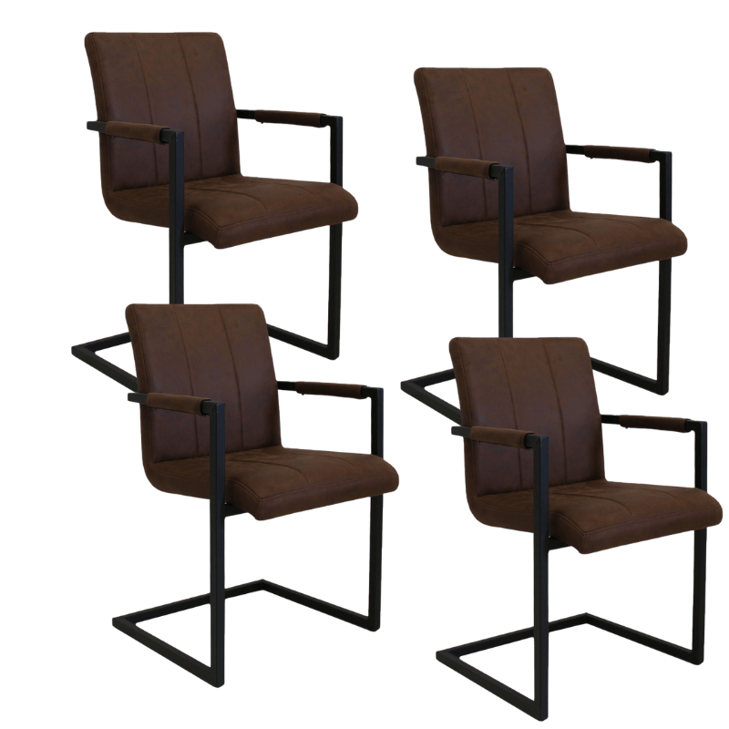 Eetkamerstoelen - Set van 4 Industriële Eetkamerstoelen Jackson Bruin - Microvezel - Met Armleuningen - Dimehouse