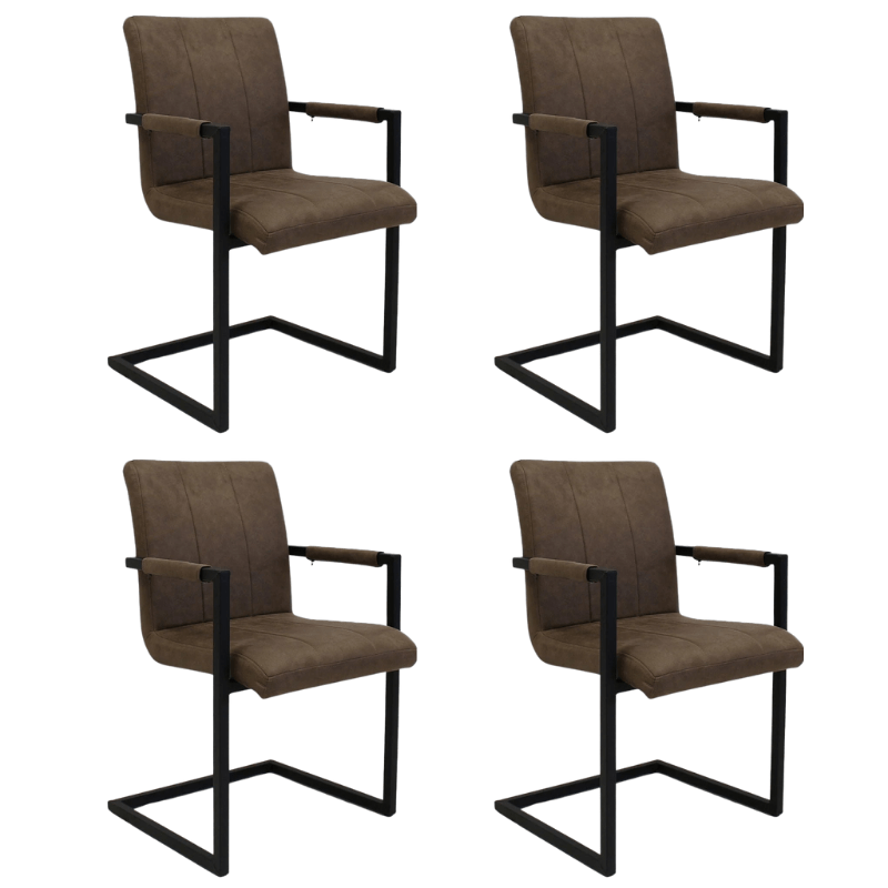 Sæt med 4 industrielle spisestuestole Jackson Taupe - mikrofiber - med armlæn
