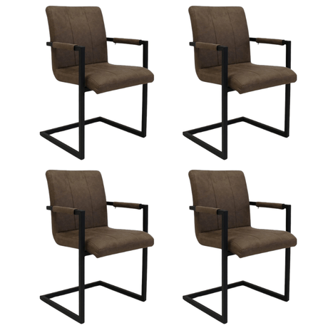 Eetkamerstoelen - Set van 4 Industriële Eetkamerstoelen Jackson Taupe - Microvezel - Met Armleuningen - Dimehouse