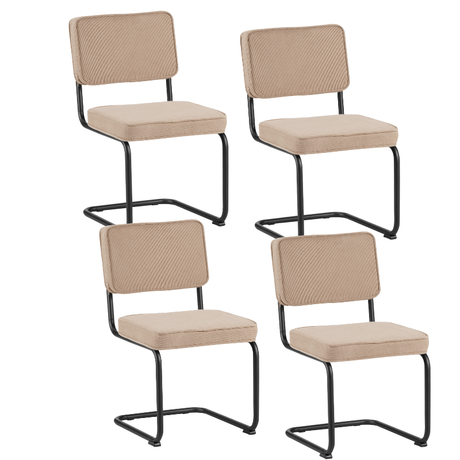 Eetkamerstoelen - Set van 4 Eetkamerstoelen Remo Beige Ribstof - Zonder Armleuningen - Dimehouse