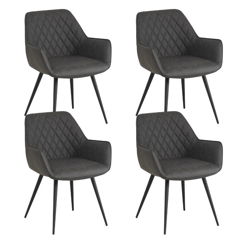 Eetkamerstoelen - Set van 4 Industriële Eetkamerstoelen Cara Antraciet Ruitpatroon - Kunstleer - Met Armleuning - Dimehouse