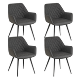 Eetkamerstoelen - Set van 4 Industriële Eetkamerstoelen Cara Antraciet Ruitpatroon - Kunstleer - Met Armleuning - Dimehouse