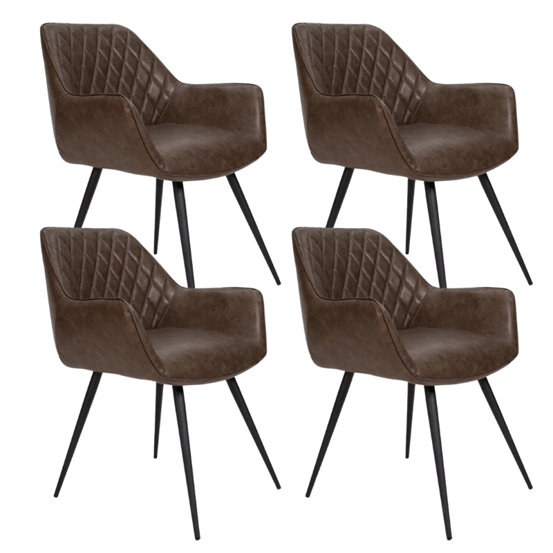 Eetkamerstoelen - Set van 4 Industriële Eetkamerstoelen Cara Taupe Ruitpatroon - Kunstleer - Met Armleuning - Dimehouse