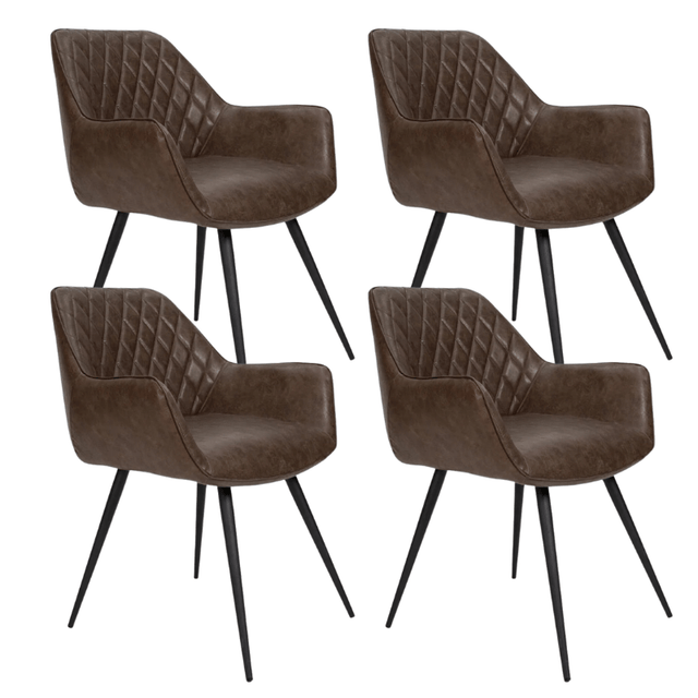 Eetkamerstoelen - Set van 4 Industriële Eetkamerstoelen Cara Taupe Ruitpatroon - Kunstleer - Met Armleuning - Dimehouse