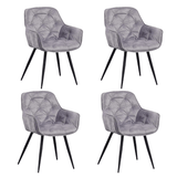 Eetkamerstoelen - Set van 4 Eetkamerstoelen Velvet Grijs Stof Audrey - Met Armleuningen - Dimehouse