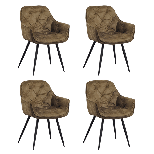 Eetkamerstoelen - Set van 4 Eetkamerstoelen Velvet Groen Stof Audrey - Met Armleuningen - Dimehouse