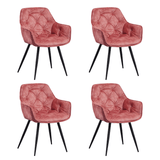 Eetkamerstoelen - Set van 4 Eetkamerstoelen Velvet Roze Stof Audrey - Met Armleuningen - Dimehouse
