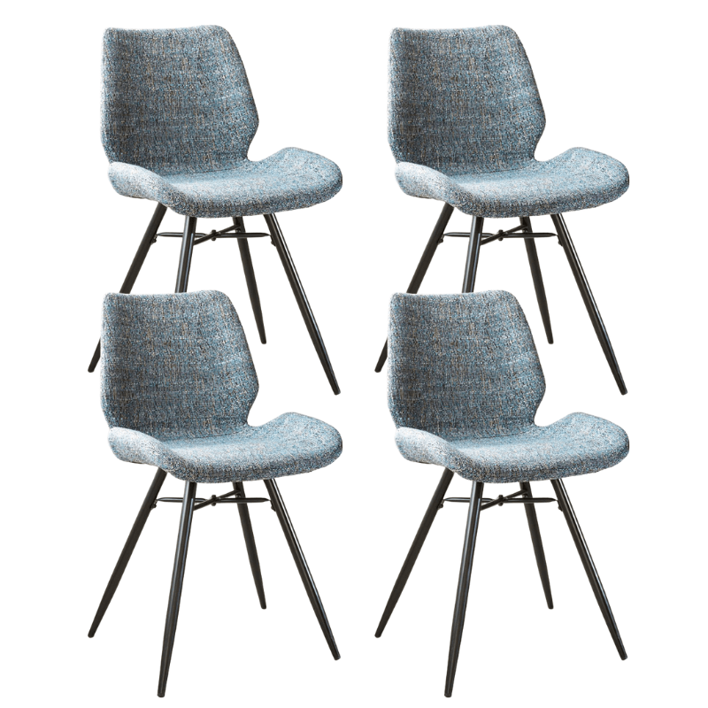 Eetkamerstoelen - Set van 4 Eetkamerstoelen Beau Blauw Chenille Stof - Zonder Armleuningen - Dimehouse