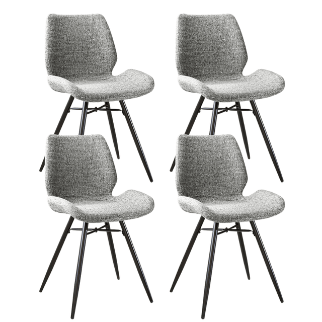 Eetkamerstoelen - Set van 4 Eetkamerstoelen Beau Grijs Chenille Stof - Zonder Armleuningen - Dimehouse