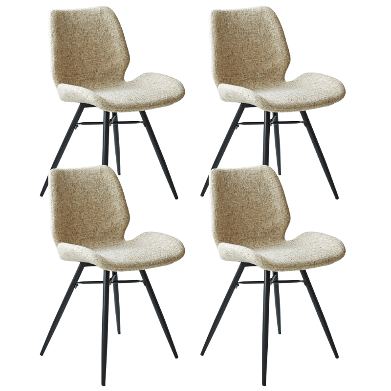 Eetkamerstoelen - Set van 4 Eetkamerstoelen Beau Crème Chenille Stof - Zonder Armleuningen - Dimehouse