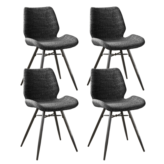 Eetkamerstoelen - Set van 4 Eetkamerstoelen Beau Antraciet Chenille Stof - Zonder Armleuningen - Dimehouse