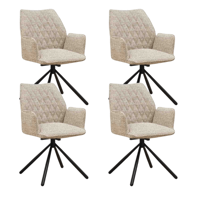 Eetkamerstoelen - Set van 4 Draaibare Eetkamerstoelen Novan Beige Chenille – 180° Draaibaar - Dimehouse