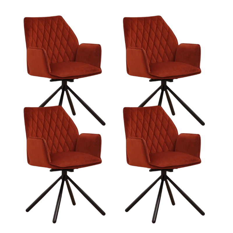 Eetkamerstoelen - Set van 4 Draaibare Eetkamerstoelen Novan Koperkleurig Velvet – 180° Draaibaar - Dimehouse