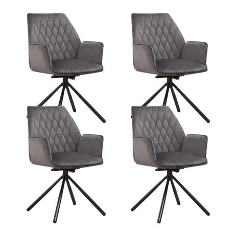 Eetkamerstoelen - Set van 4 Draaibare Eetkamerstoelen Novan Antraciet Velvet – 180° Draaibaar - Dimehouse
