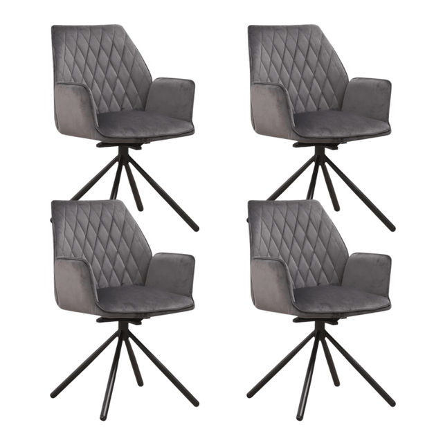 Eetkamerstoelen - Set van 4 Draaibare Eetkamerstoelen Novan Antraciet Velvet – 180° Draaibaar - Dimehouse
