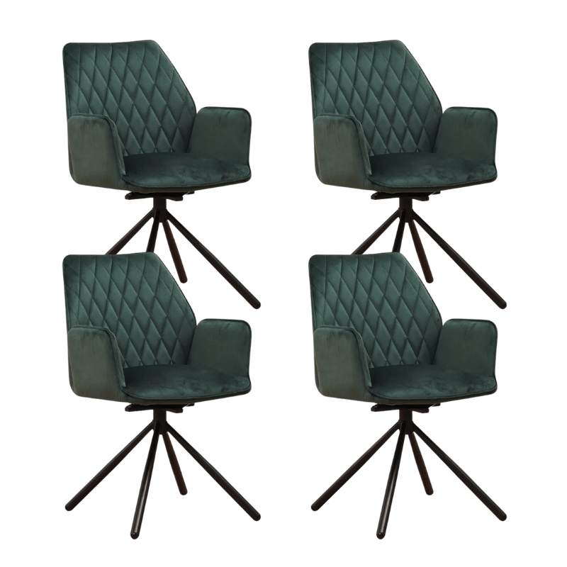 Eetkamerstoelen - Set van 4 Draaibare Eetkamerstoelen Novan Groen Velvet – 180° Draaibaar - Dimehouse