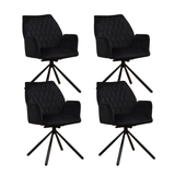 Eetkamerstoelen - Set van 4 Draaibare Eetkamerstoelen Novan Zwart Velvet – 180° Draaibaar - Dimehouse
