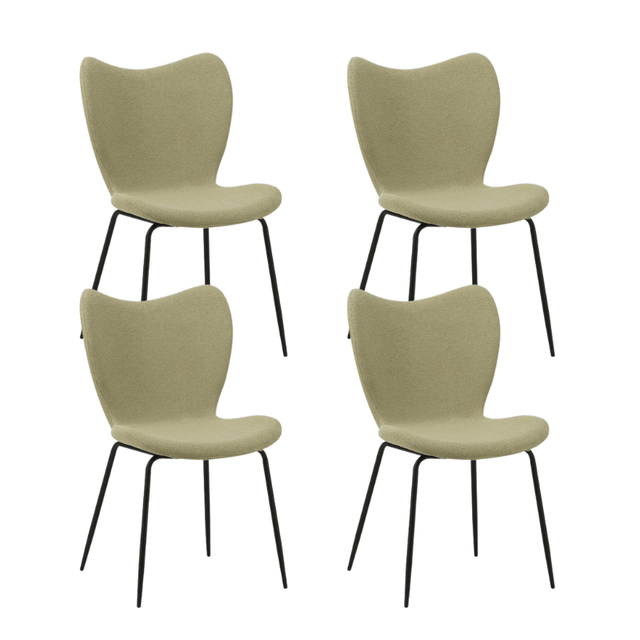 Eetkamerstoelen - Set van 4 Eetkamerstoelen Sia Groen Bouclé Stof - Zonder Armleuningen - Dimehouse