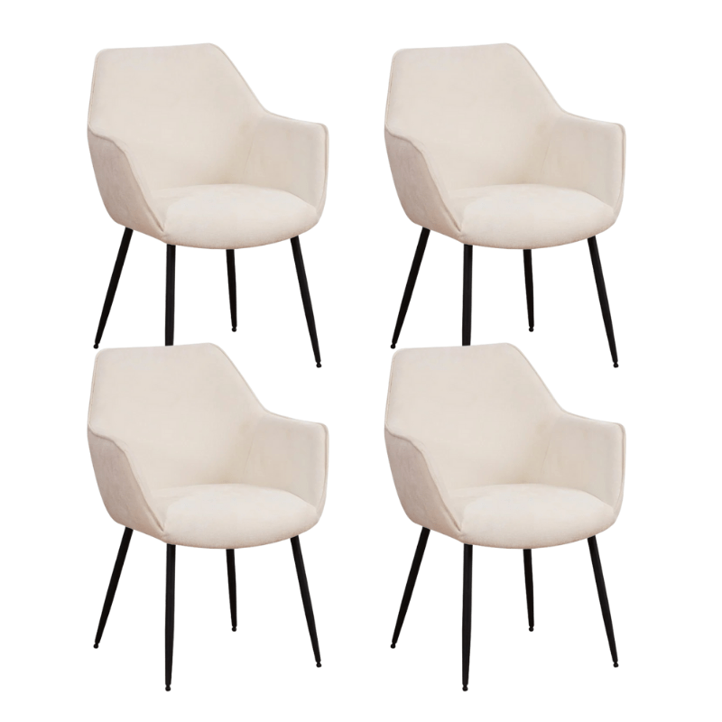 Eetkamerstoelen - Set van 4 Eetkamerstoelen Sev Crème Chenille Stof - Met Armleuning - Dimehouse