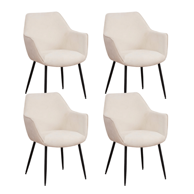 Eetkamerstoelen - Set van 4 Eetkamerstoelen Sev Crème Chenille Stof - Met Armleuning - Dimehouse