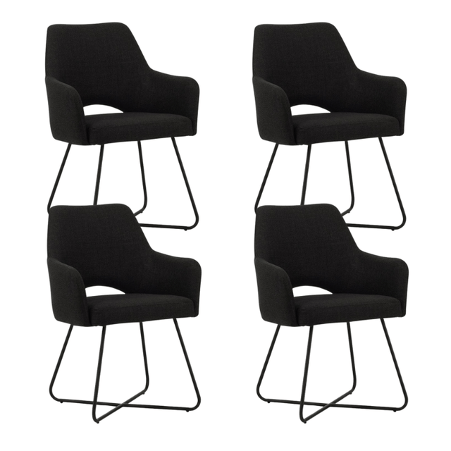 Eetkamerstoelen - Set van 4 Eetkamerstoelen Suzy Zwart Stof - Met Armleuning - Dimehouse
