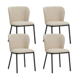 Sæt med 4 Tess Spisestuestole Beige Bouclé Stof - Uden Armlæn