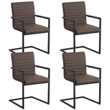 Eetkamerstoelen - Set van 4 Eetkamerstoelen Kuba Industrieel Taupe - Kunstleer - Met Armleuningen - Dimehouse
