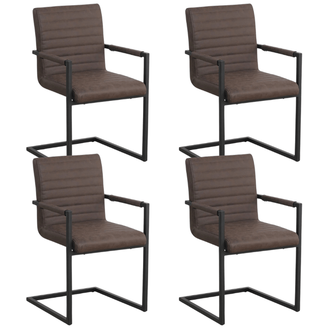 Eetkamerstoelen - Set van 4 Eetkamerstoelen Kuba Industrieel Taupe - Kunstleer - Met Armleuningen - Dimehouse