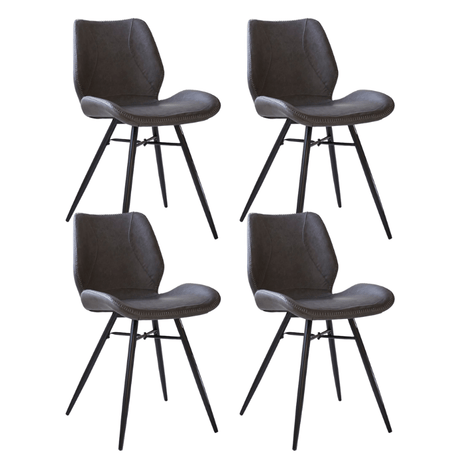 Eetkamerstoelen - Set van 4 Eetkamerstoelen Beau Industrieel Antraciet Kunstleer - Zonder Armleuningen - Dimehouse