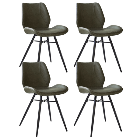 Eetkamerstoelen - Set van 4 Eetkamerstoelen Beau Industrieel Groen Kunstleer - Zonder Armleuningen - Dimehouse