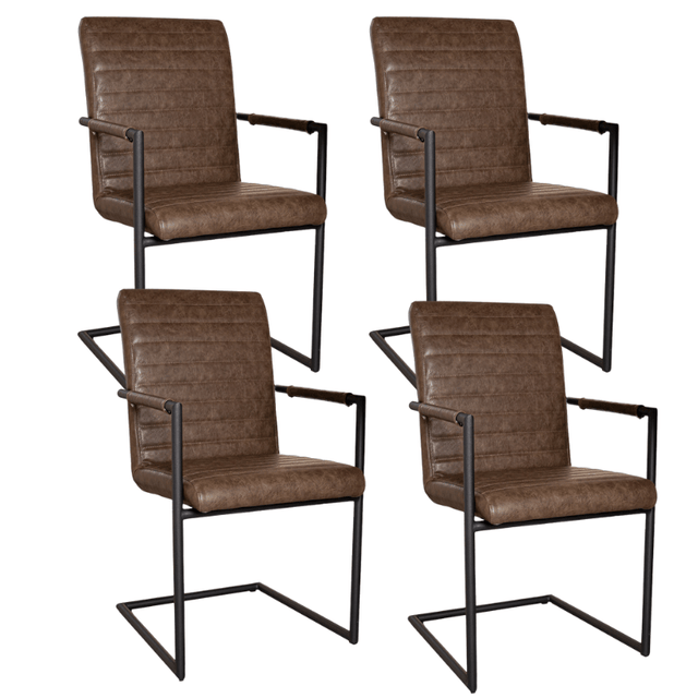 Eetkamerstoelen - Set van 4 Eetkamerstoelen Bras Industrieel Taupe - Met Armleuningen - Dimehouse