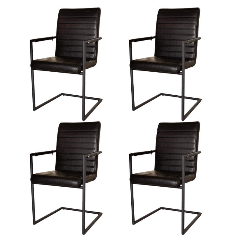 Eetkamerstoelen - Set van 4 Eetkamerstoelen Bras Industrieel Zwart - Met Armleuningen - Dimehouse